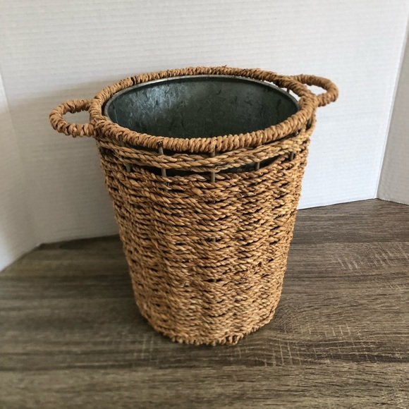 Woven Waste Paper Basket with Metal Liner - Picture 3 of 10